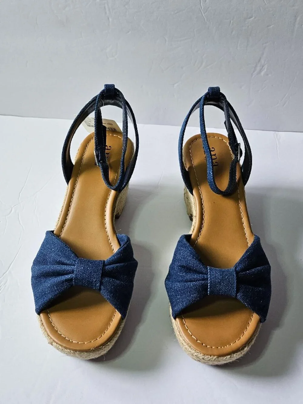 a.n.a Dukes Blue Denim Espadrille Wedge Sandals Women Size 8.5